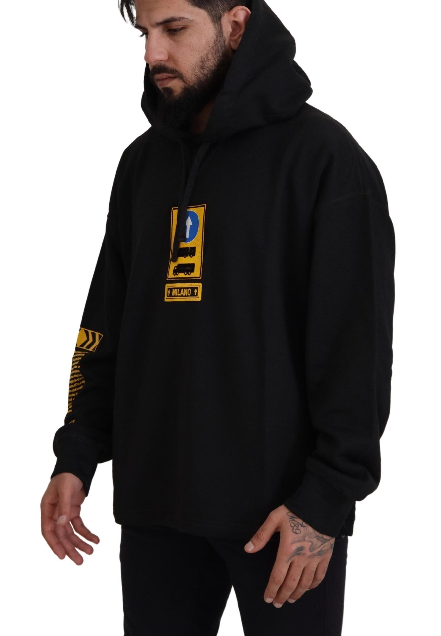Sudadera con Capucha Negra de Algodón con Escudo DG de Dolce & Gabbana