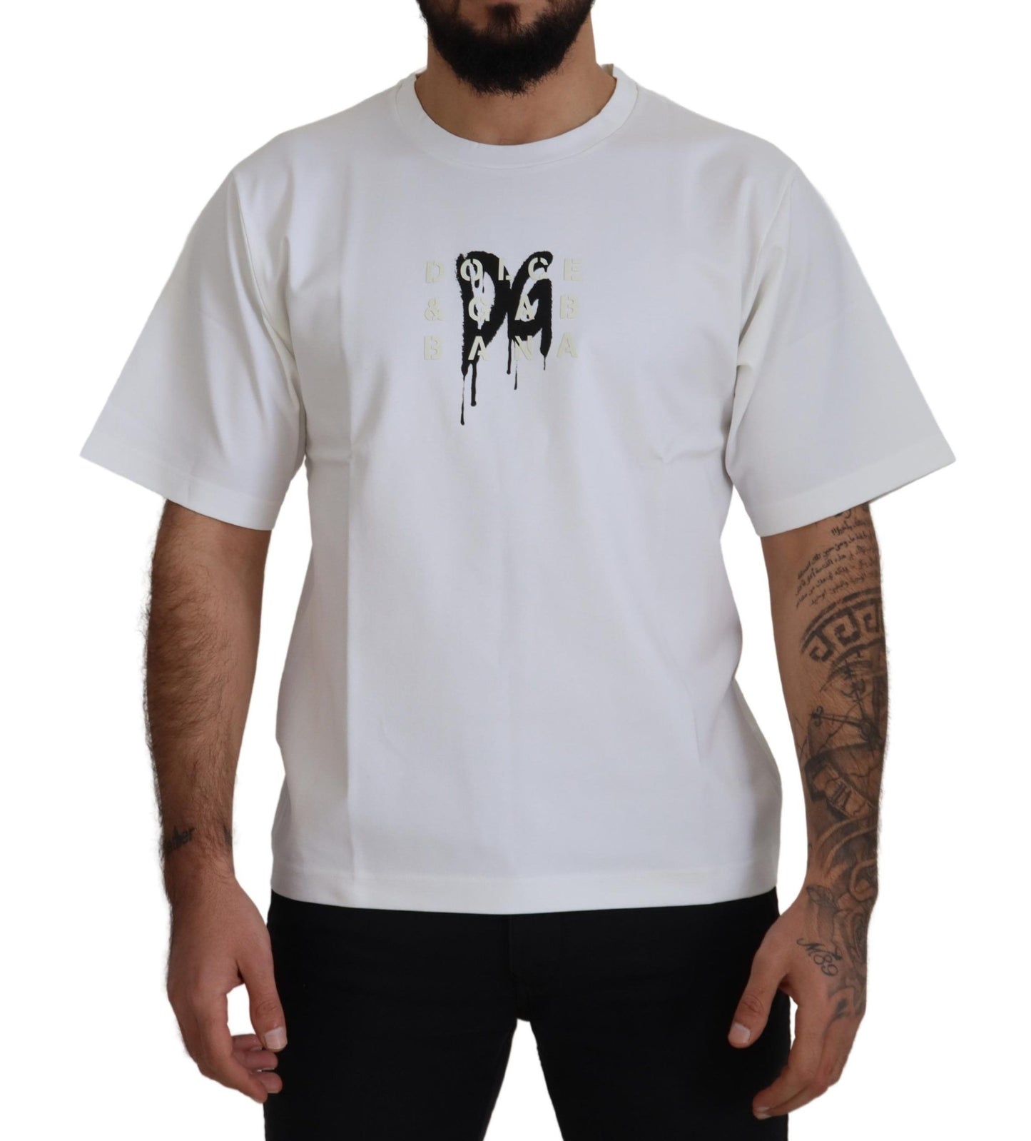 Camiseta Dolce & Gabbana de Algodón Blanca con Cuello Redondo y Logo Estampado