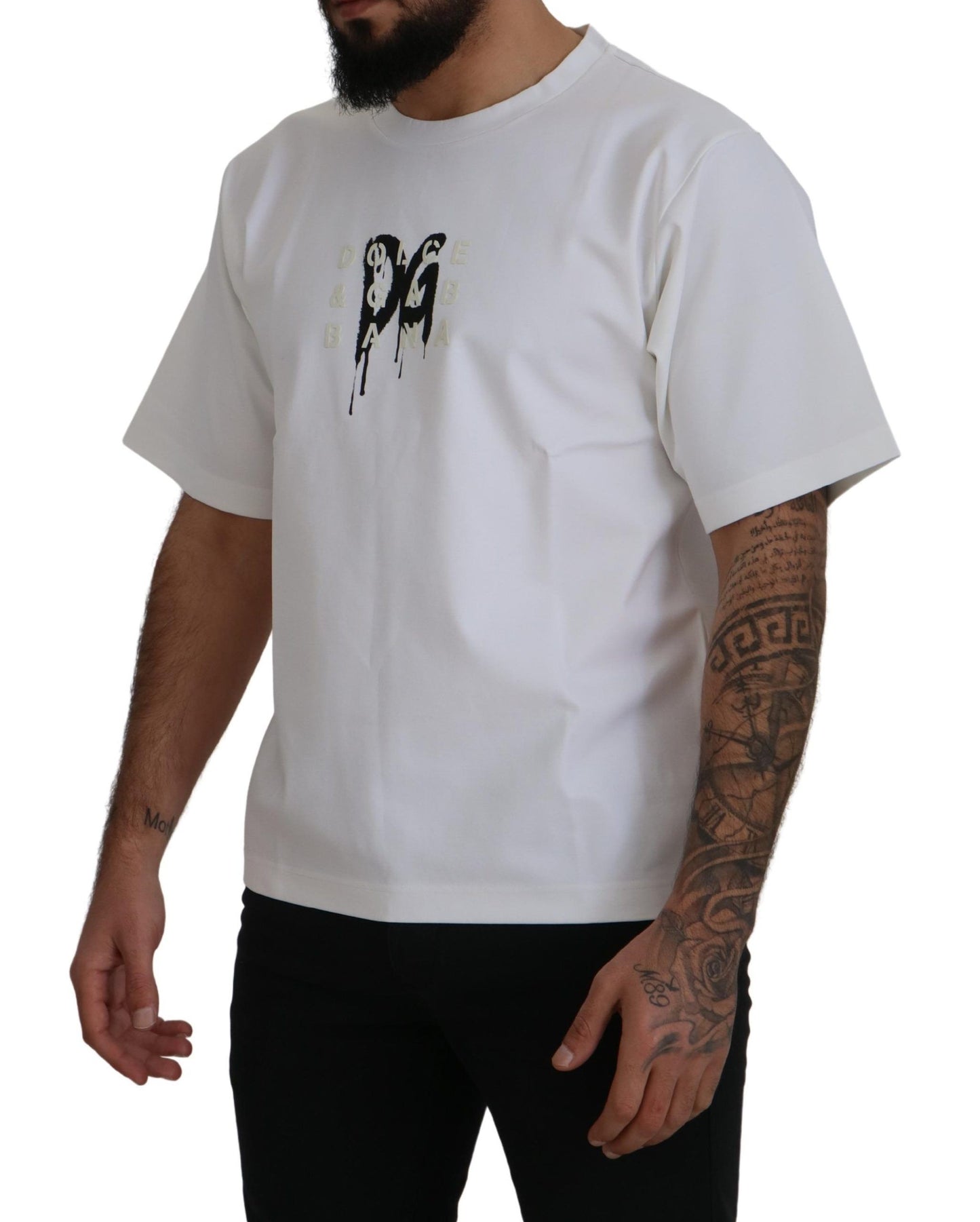Camiseta Dolce & Gabbana de Algodón Blanca con Cuello Redondo y Logo Estampado