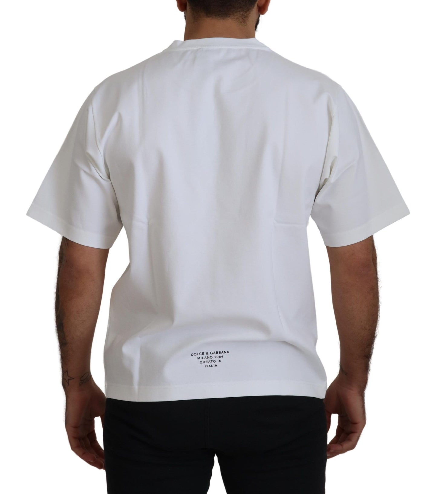 Camiseta Dolce & Gabbana de Algodón Blanca con Cuello Redondo y Logo Estampado