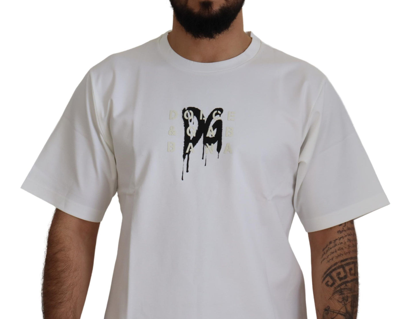Camiseta Dolce & Gabbana de Algodón Blanca con Cuello Redondo y Logo Estampado