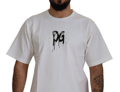 Camiseta Dolce & Gabbana de Algodón Blanca con Cuello Redondo y Logo Estampado