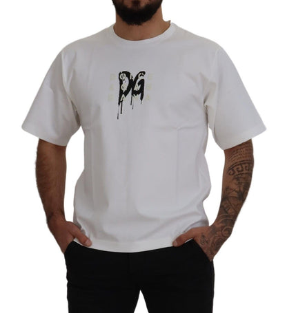 Camiseta Dolce & Gabbana de Algodón Blanca con Cuello Redondo y Logo Estampado