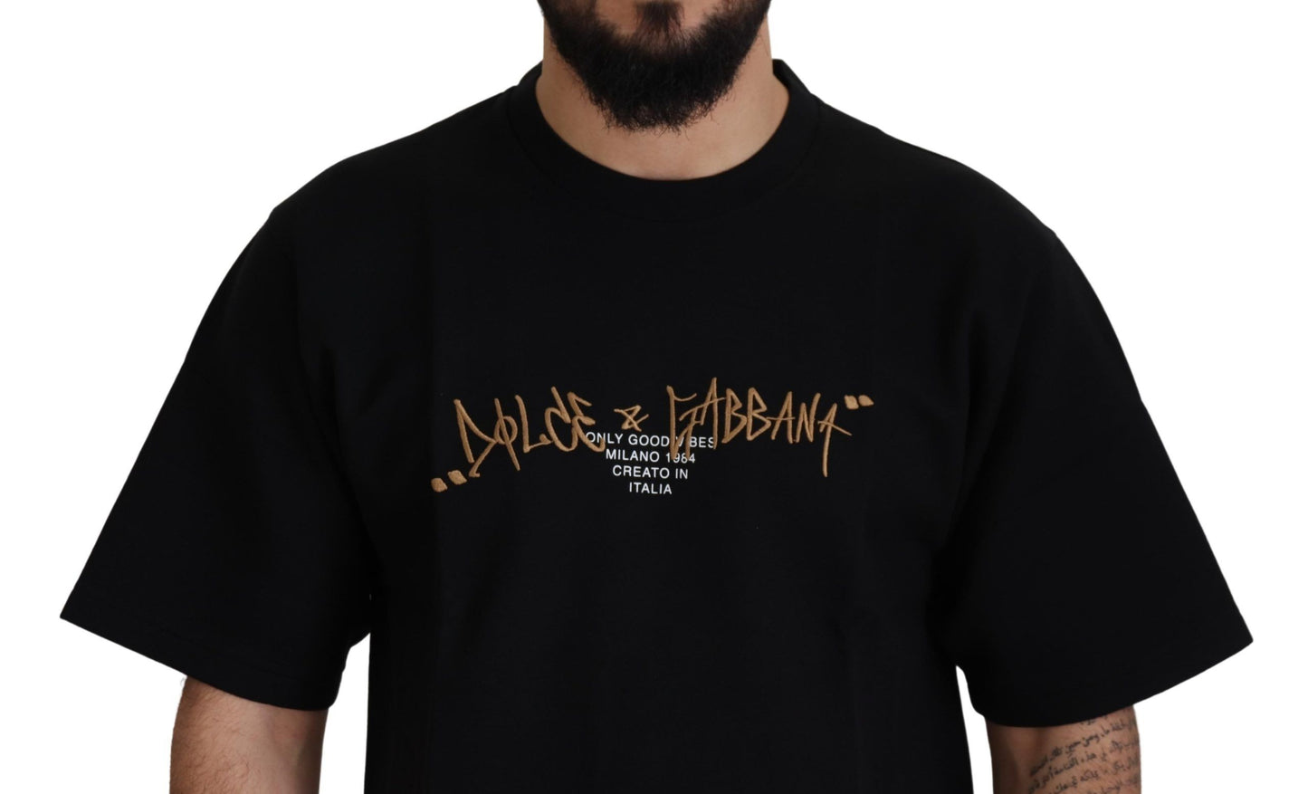 Camiseta de algodón con cuello redondo y logo negro de Dolce & Gabbana