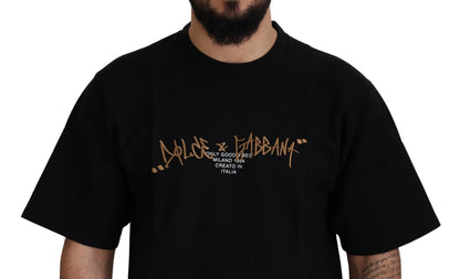 Camiseta de algodón con cuello redondo y logo negro de Dolce & Gabbana