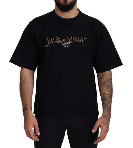 Camiseta de algodón con cuello redondo y logo negro de Dolce & Gabbana