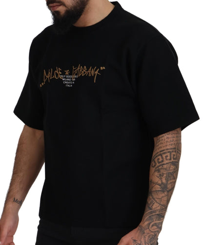 Camiseta de algodón con cuello redondo y logo negro de Dolce & Gabbana