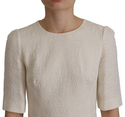 Vestido de tubo de brocado floral midi de jacquard blanco de Dolce & Gabbana