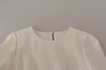 Vestido de tubo de brocado floral midi de jacquard blanco de Dolce & Gabbana