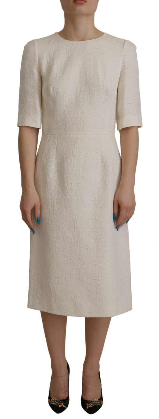 Vestido de tubo de brocado floral midi de jacquard blanco de Dolce & Gabbana