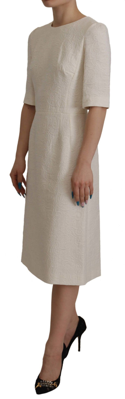 Vestido de tubo de brocado floral midi de jacquard blanco de Dolce & Gabbana