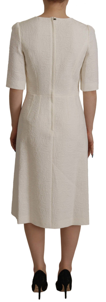 Vestido de tubo de brocado floral midi de jacquard blanco de Dolce & Gabbana