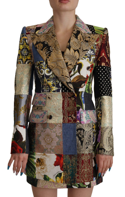 Chaqueta Blazer de Jacquard con Parches Multicolor Cruzada de Dolce & Gabbana