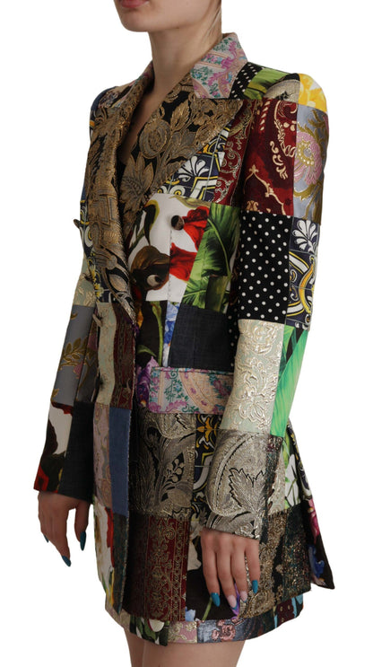 Chaqueta Blazer de Jacquard con Parches Multicolor Cruzada de Dolce & Gabbana