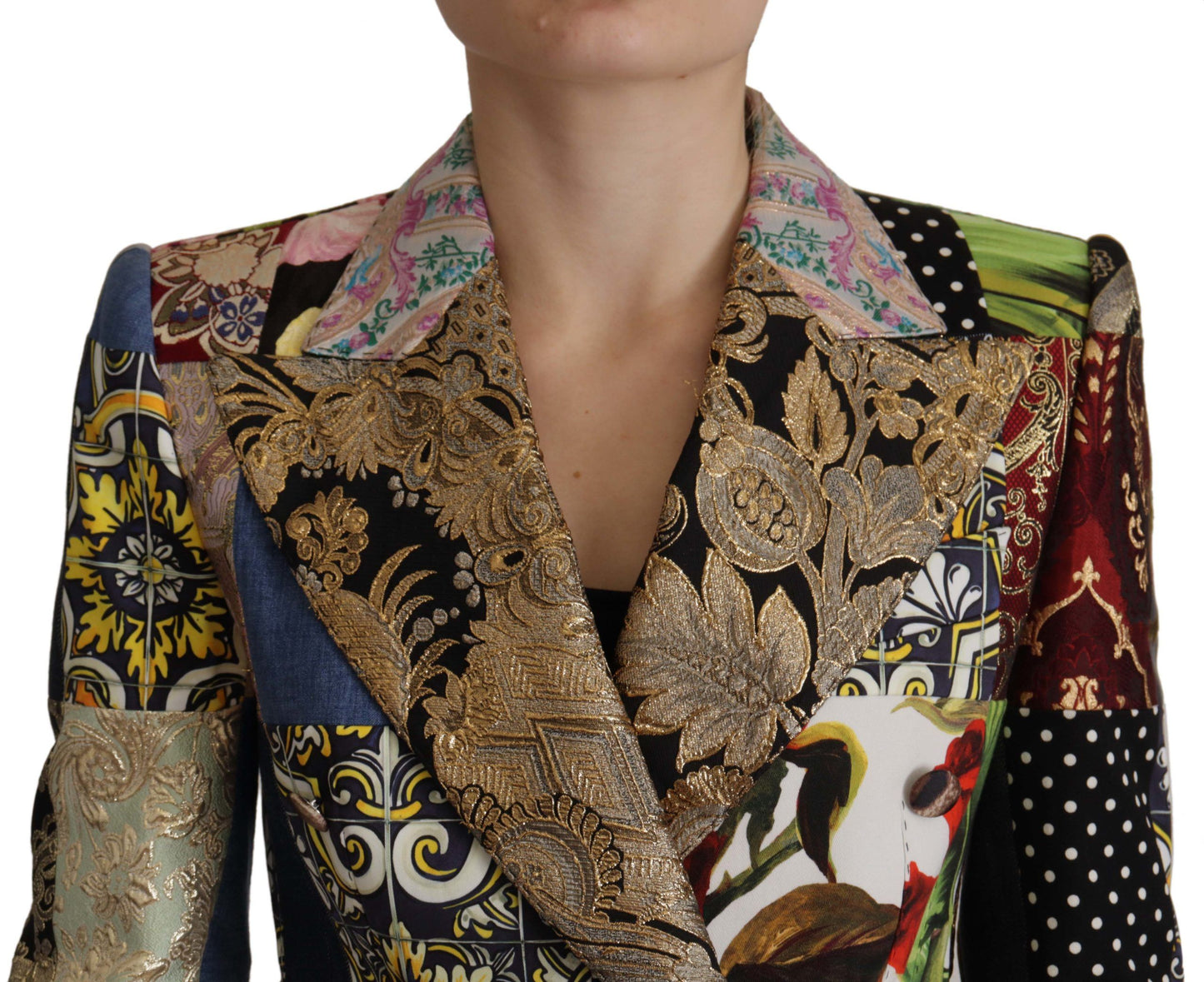 Chaqueta Blazer de Jacquard con Parches Multicolor Cruzada de Dolce & Gabbana