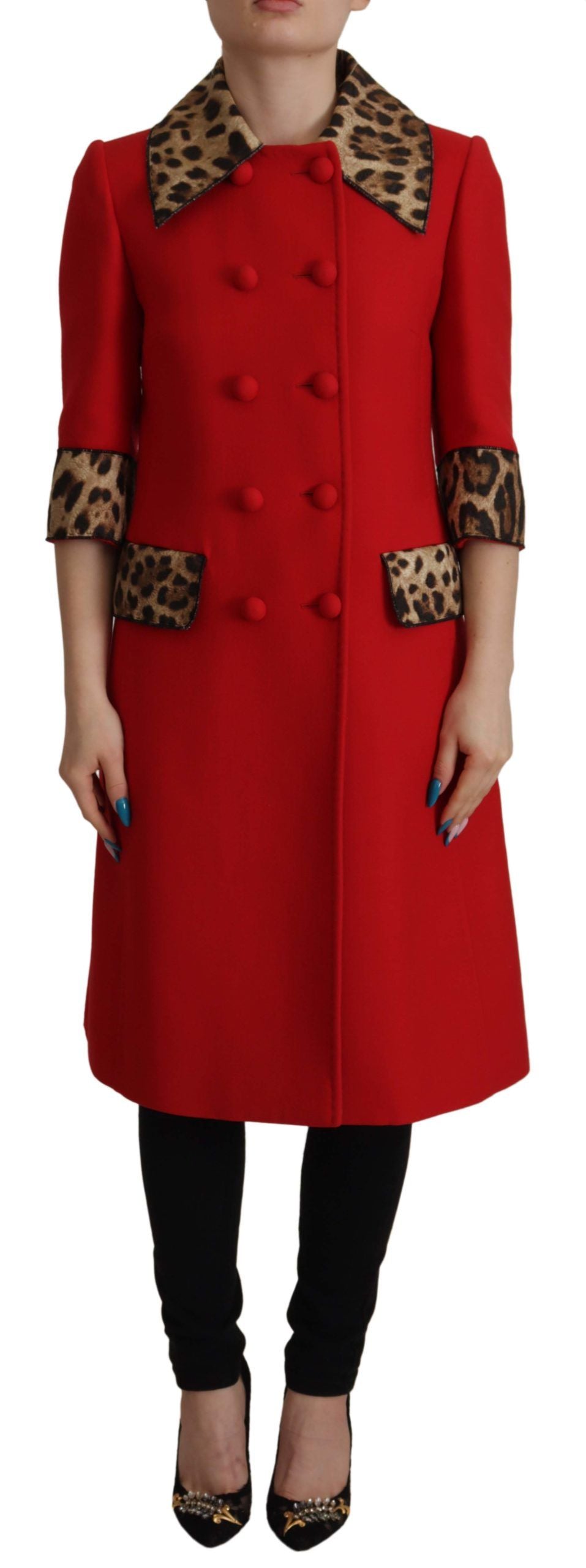 Gabardina de lana con estampado de leopardo rojo de Dolce & Gabbana