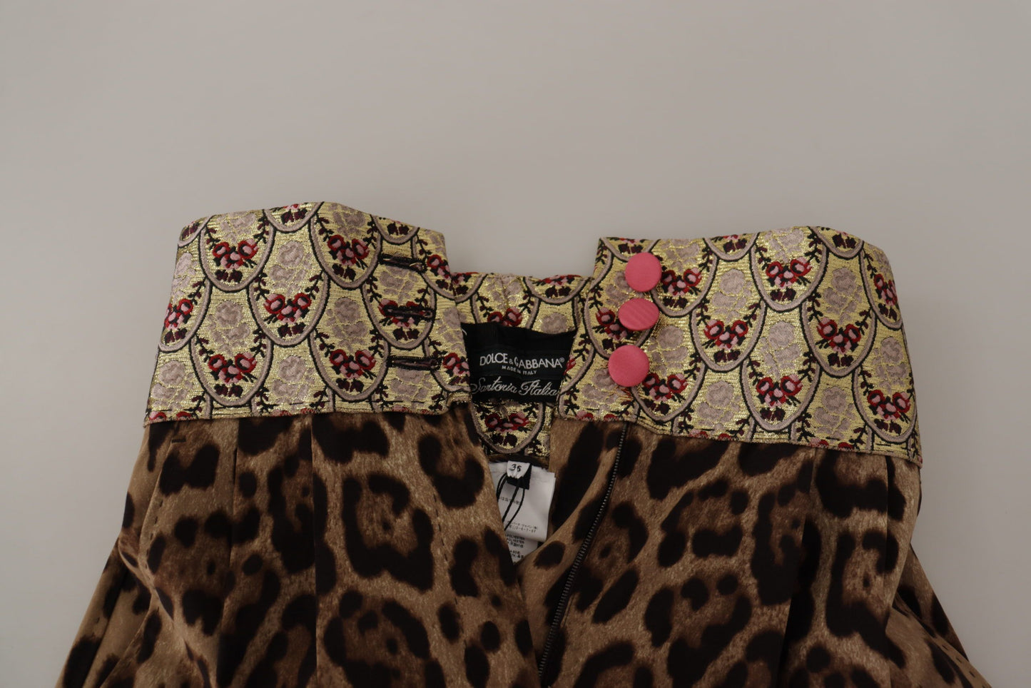 Pantalones de tiro alto Dolce & Gabbana de jacquard dorado con estampado de leopardo marrón