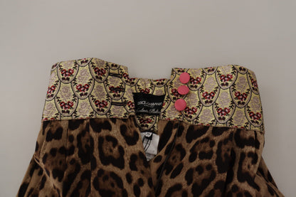 Pantalones de tiro alto Dolce & Gabbana de jacquard dorado con estampado de leopardo marrón