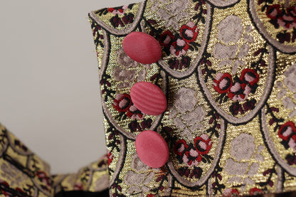 Pantalones de tiro alto Dolce & Gabbana de jacquard dorado con estampado de leopardo marrón