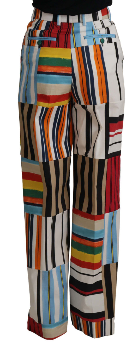 Pantalones de algodón de cintura alta a rayas multicolores de Dolce & Gabbana