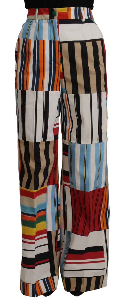 Pantalones de algodón de cintura alta a rayas multicolores de Dolce & Gabbana