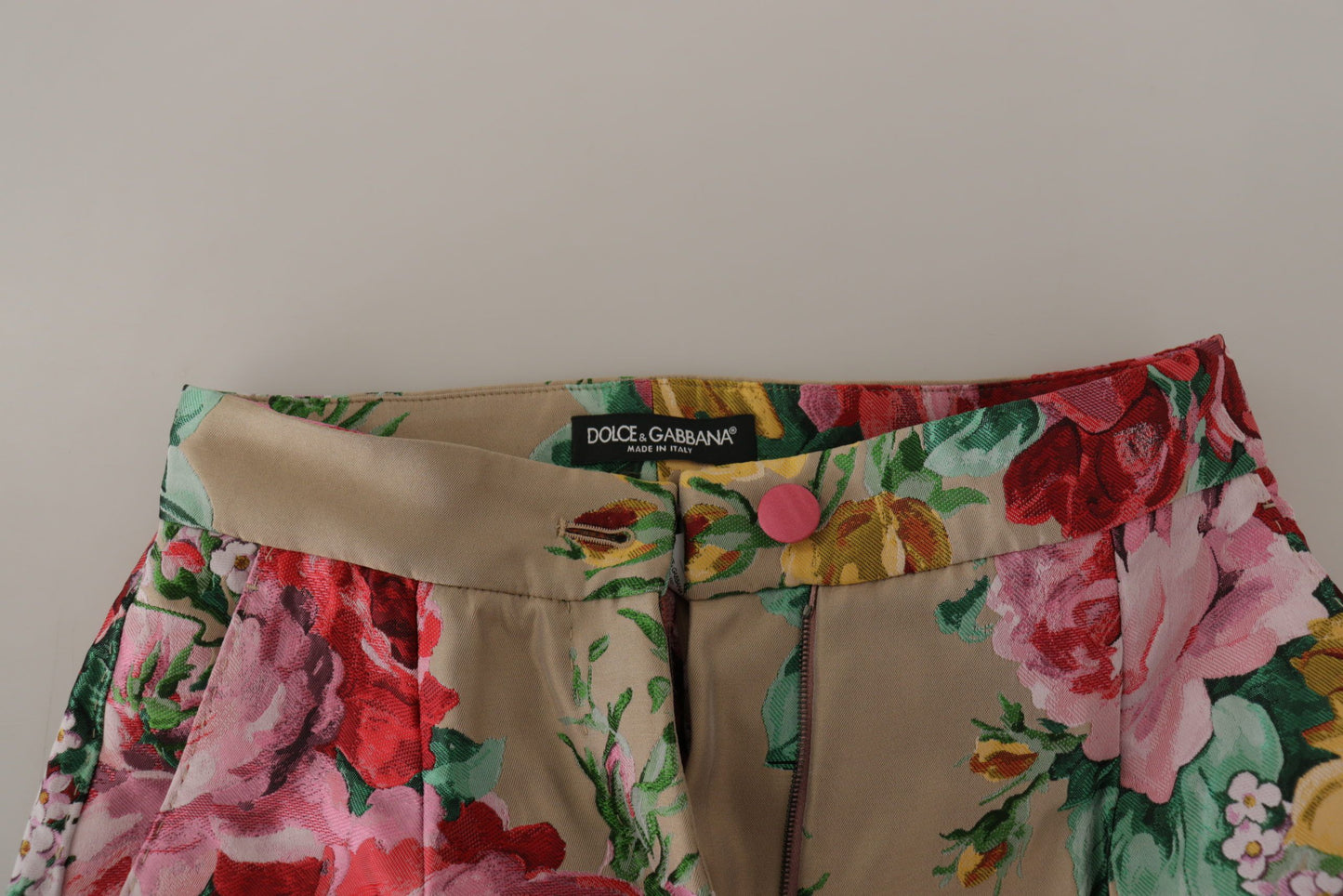 Dolce & Gabbana Vestido floral beige Pantalones formales de cintura alta