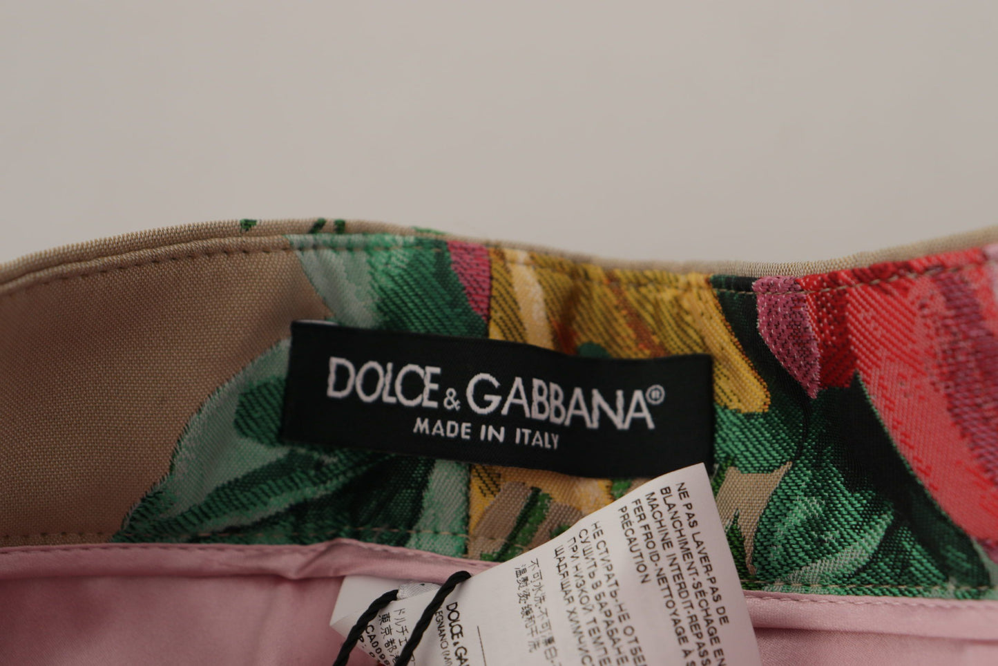 Dolce & Gabbana Vestido floral beige Pantalones formales de cintura alta