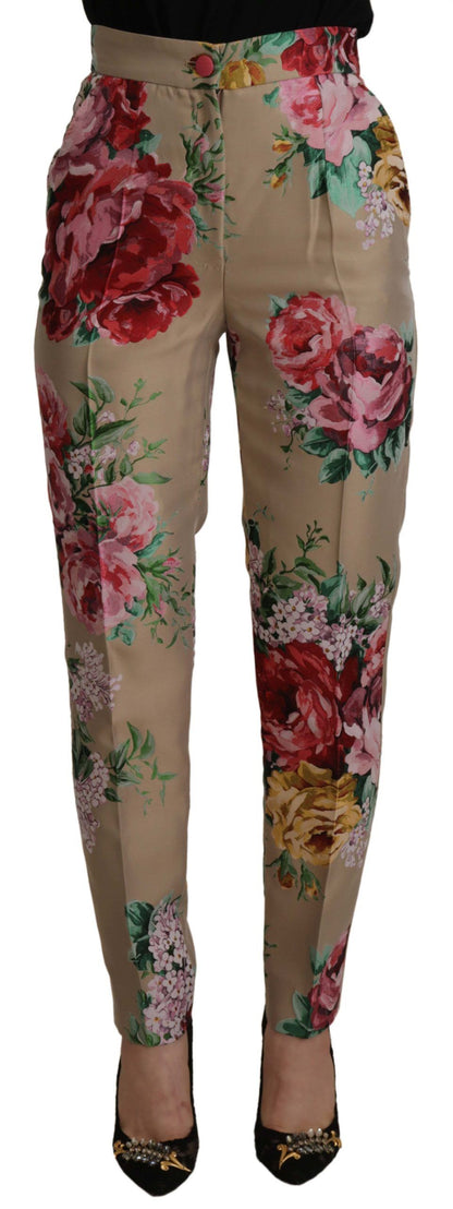 Dolce & Gabbana Vestido floral beige Pantalones formales de cintura alta