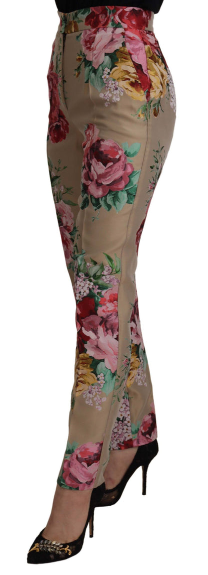 Dolce & Gabbana Vestido floral beige Pantalones formales de cintura alta
