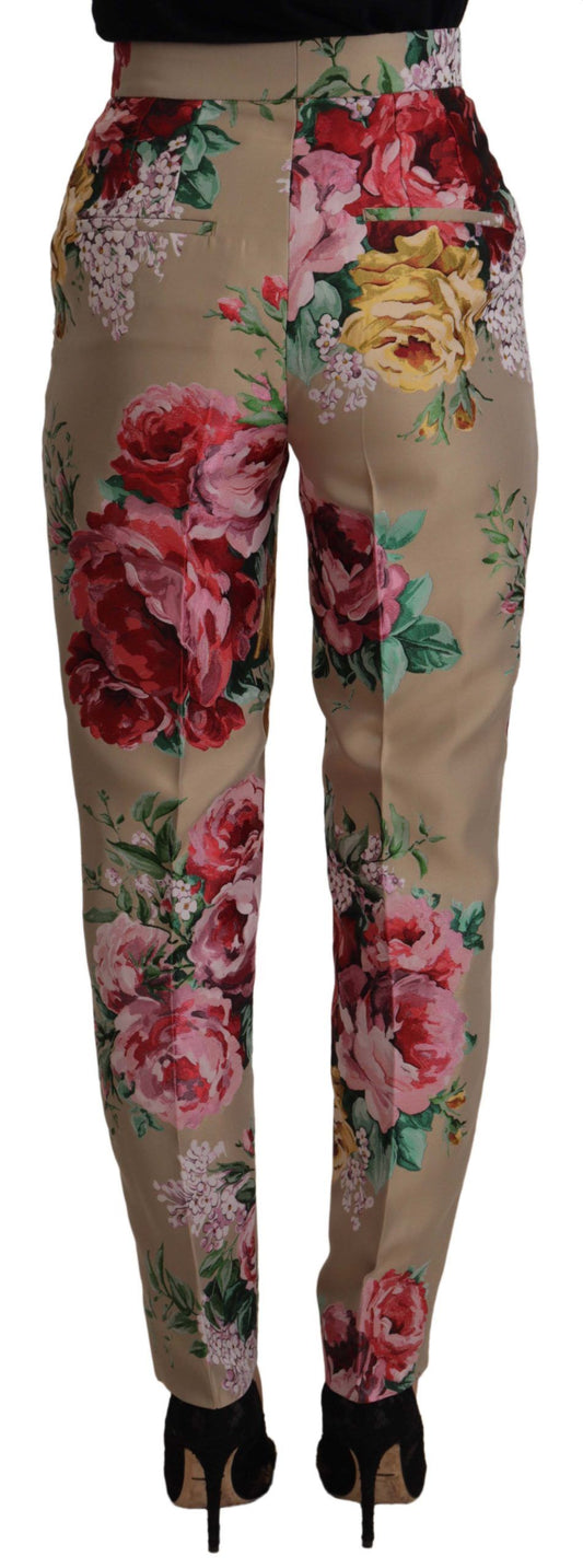 Dolce & Gabbana Vestido floral beige Pantalones formales de cintura alta