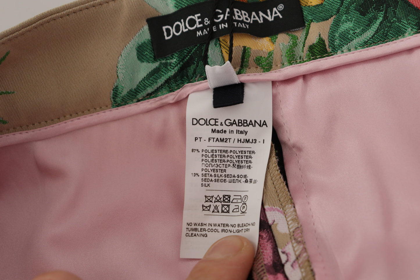 Dolce & Gabbana Vestido floral beige Pantalones formales de cintura alta