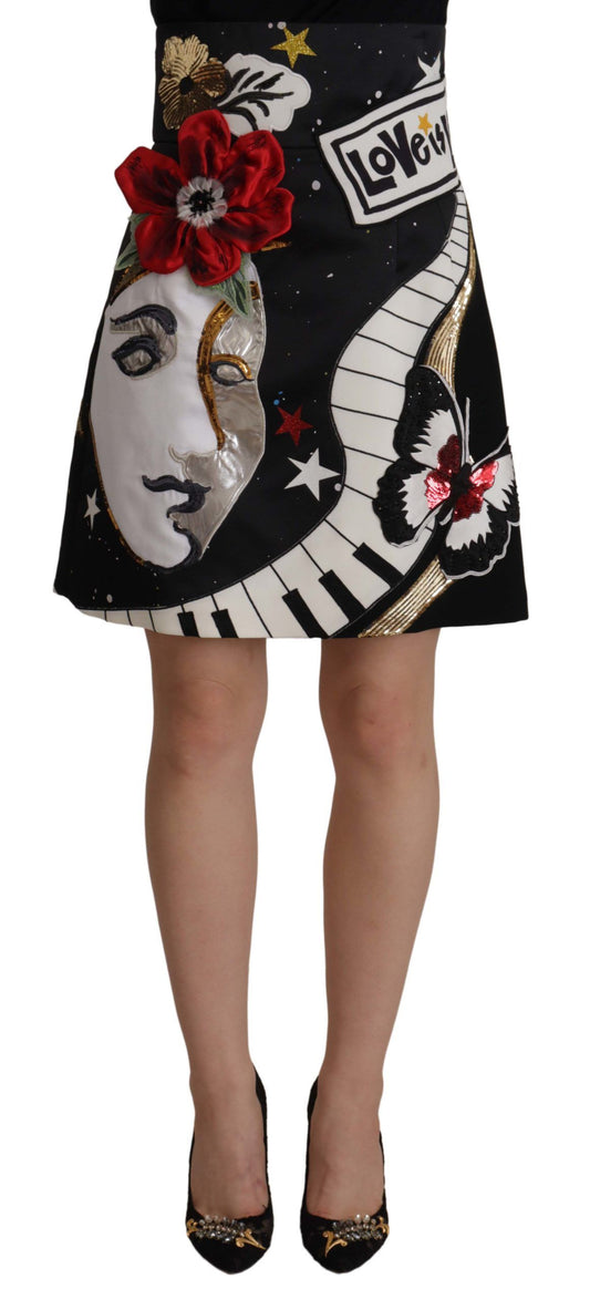Falda de piano con lentejuelas Love Clock de Dolce & Gabbana en negro