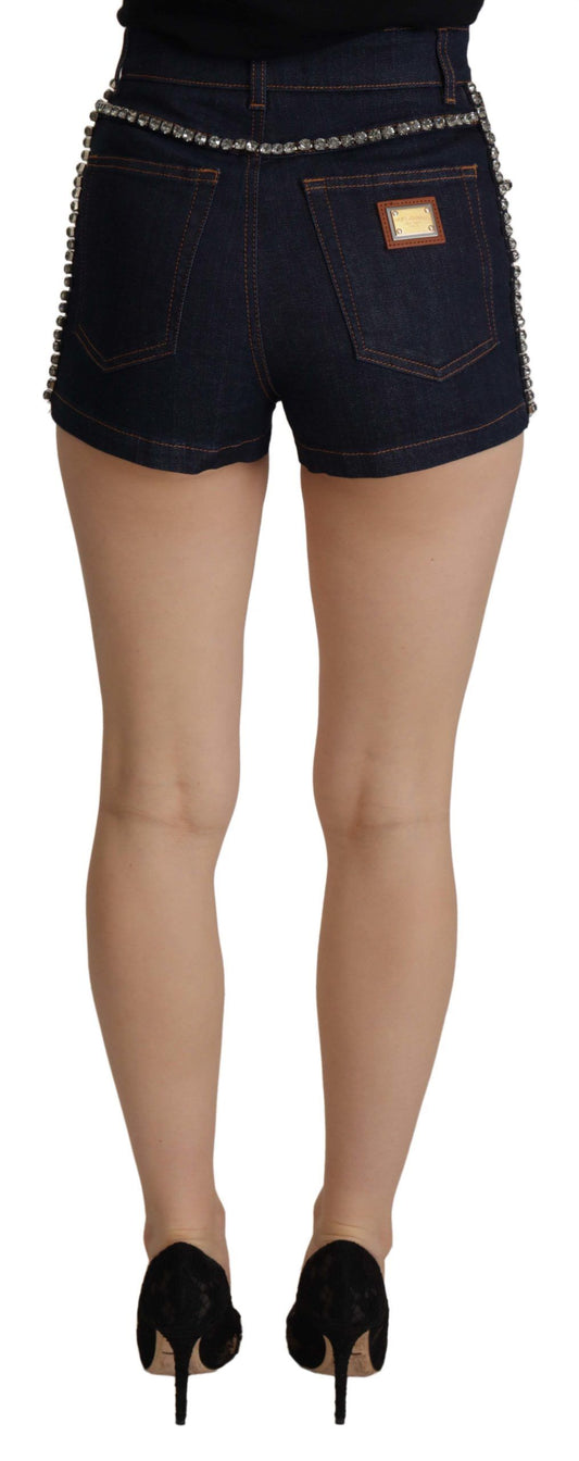 Dolce & Gabbana Pantalones Cortos de Jean Elástico Azul con Cristales