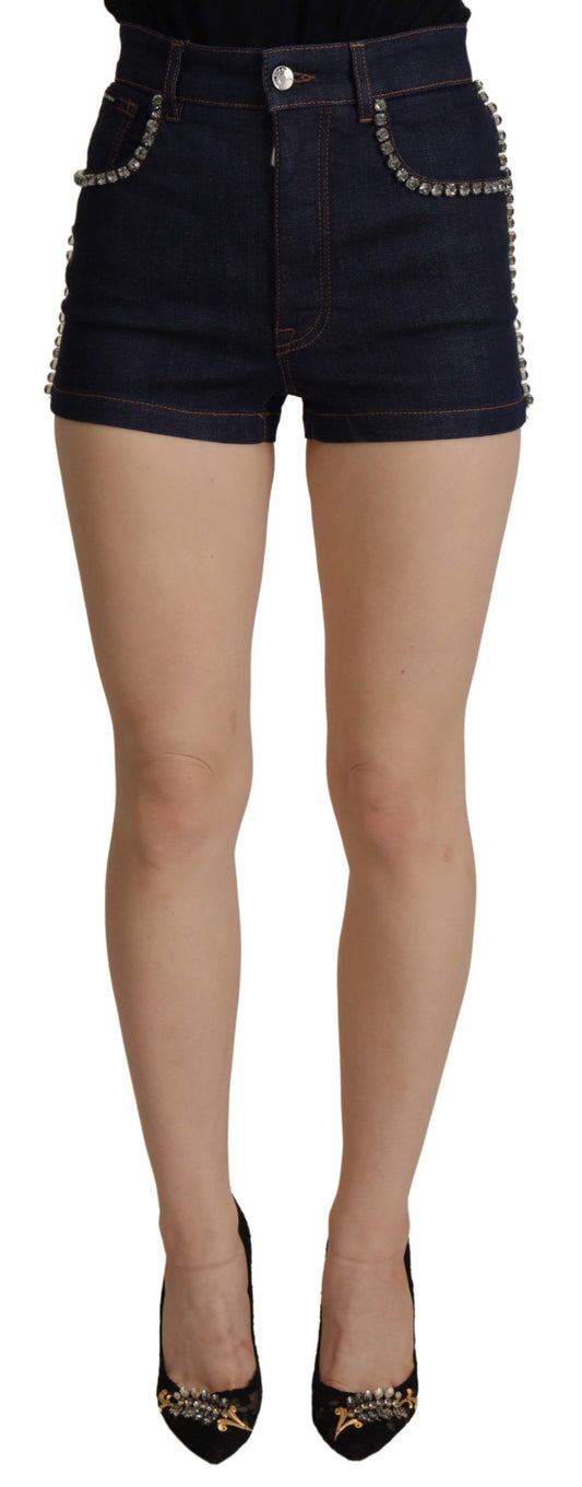 Dolce & Gabbana Pantalones Cortos de Jean Elástico Azul con Cristales