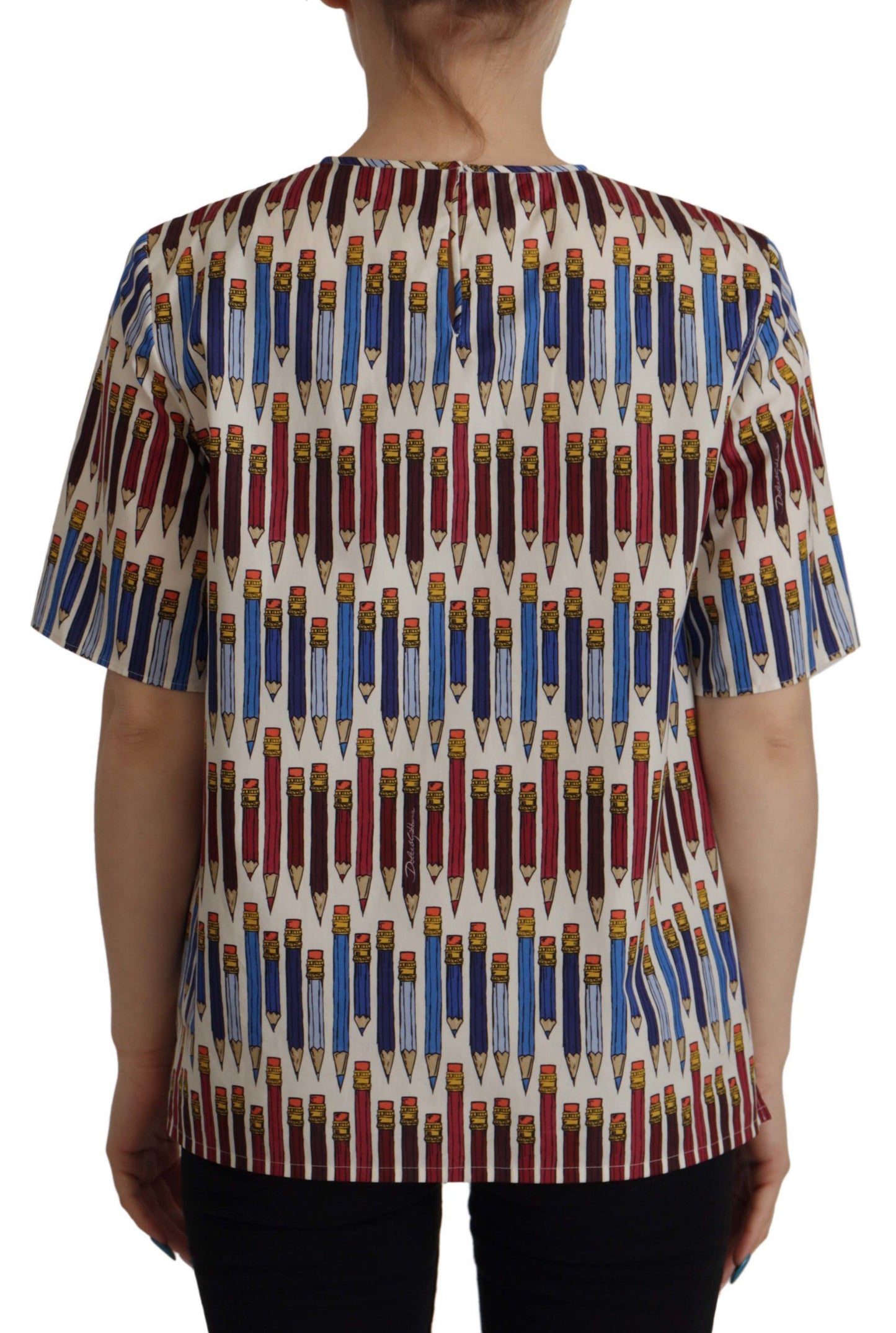 Camiseta-blusa de algodón blanca con estampado de lápices de Dolce & Gabbana