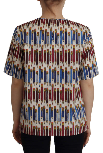 Camiseta-blusa de algodón blanca con estampado de lápices de Dolce & Gabbana