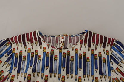 Camiseta-blusa de algodón blanca con estampado de lápices de Dolce & Gabbana
