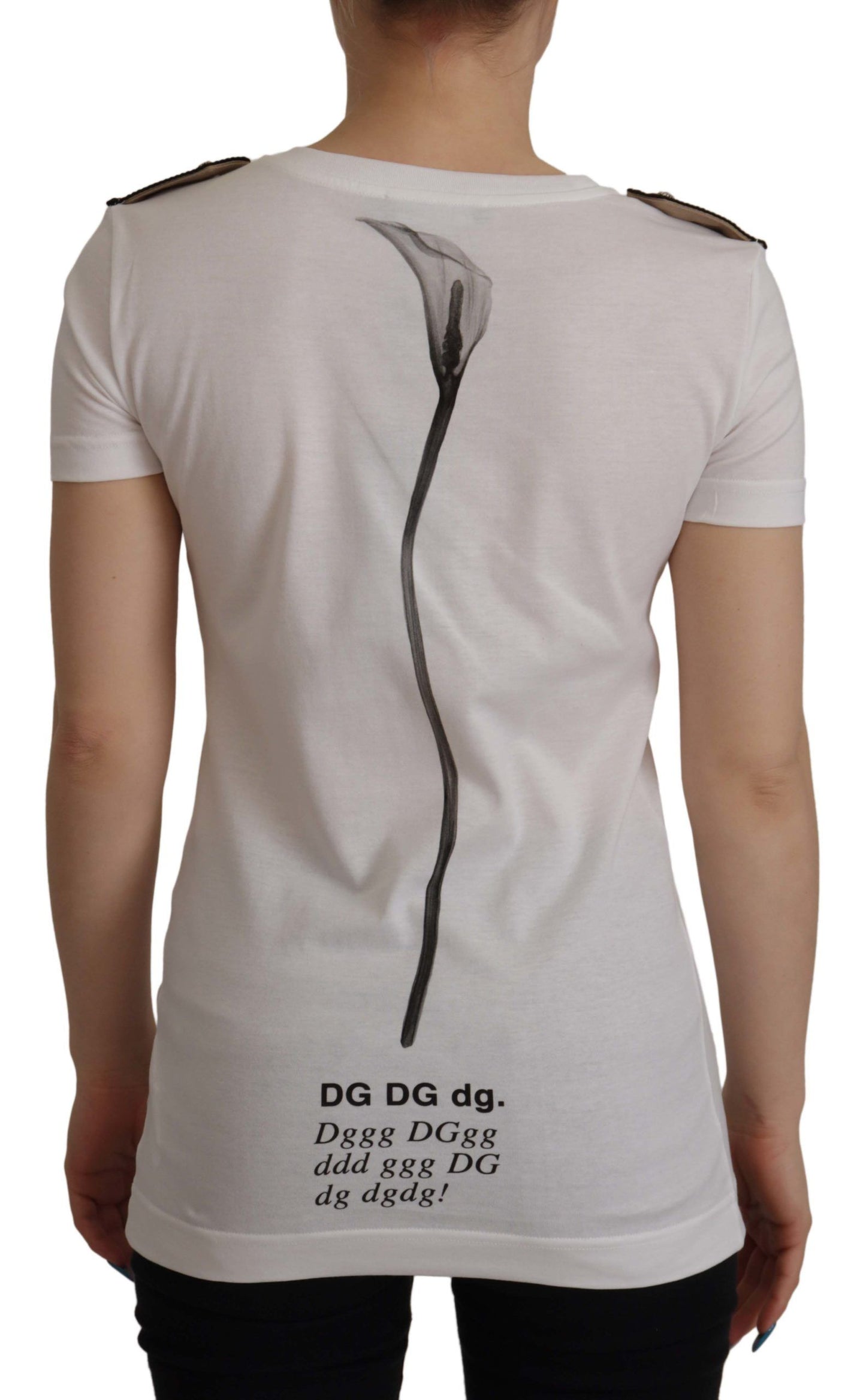 Camiseta de algodón con cuello redondo y estampado de rosas blancas y negras de Dolce & Gabbana