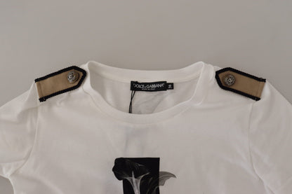 Camiseta de algodón con cuello redondo y estampado de rosas blancas y negras de Dolce & Gabbana