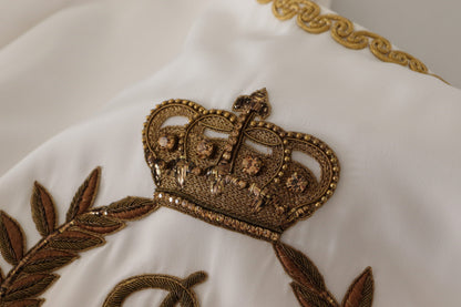 Blusa de seda blanca con corona DG dorada y cristales de Dolce & Gabbana