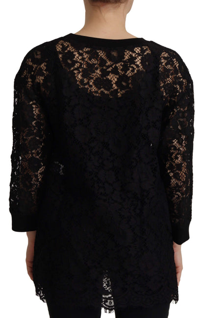 Blusa Sicily de Dolce & Gabbana negra de encaje floral
