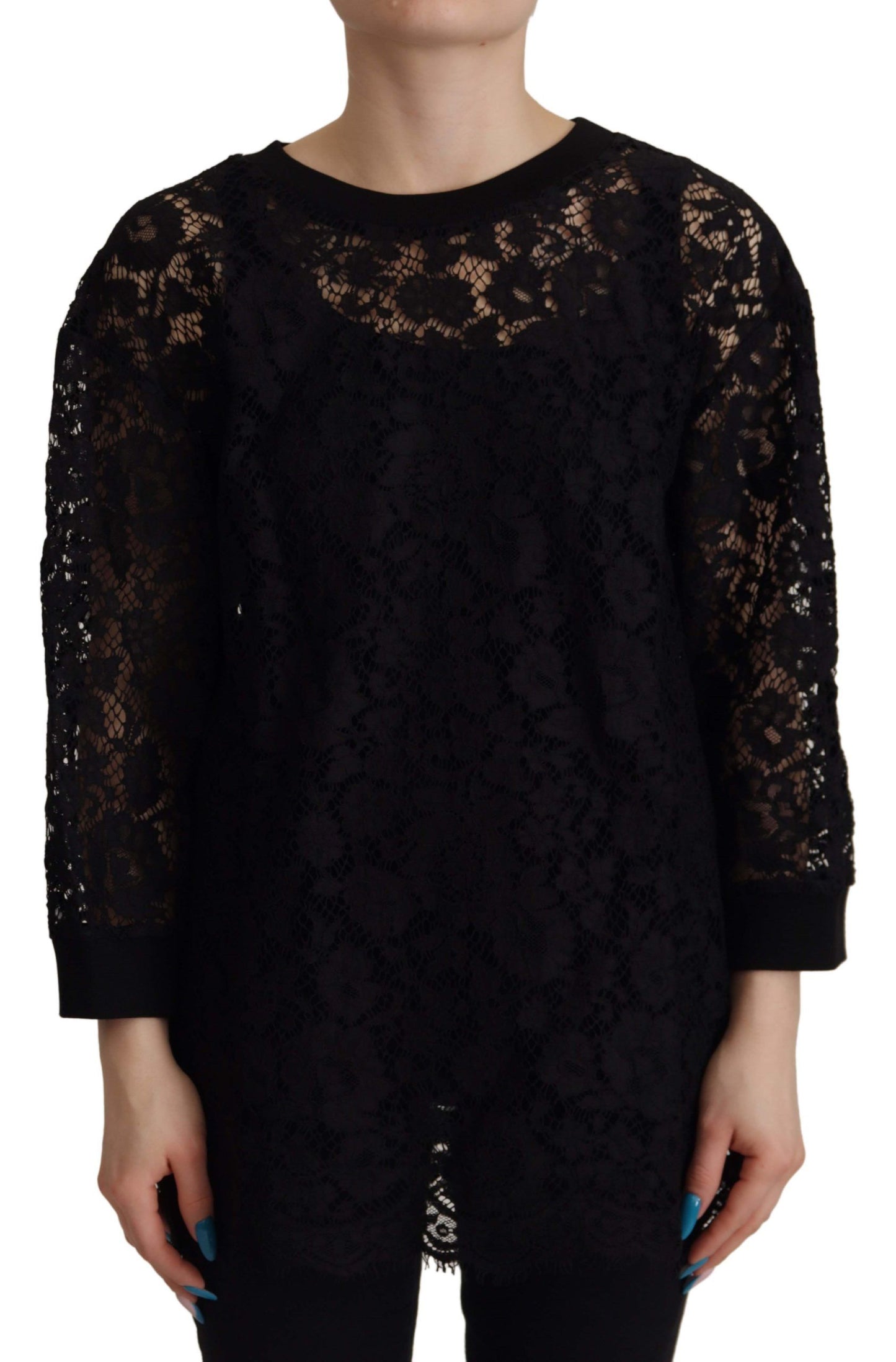 Blusa Sicily de Dolce & Gabbana negra de encaje floral