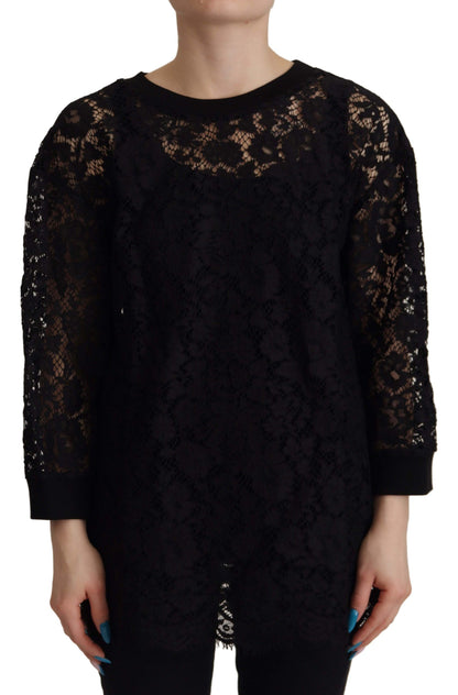 Blusa Sicily de Dolce & Gabbana negra de encaje floral