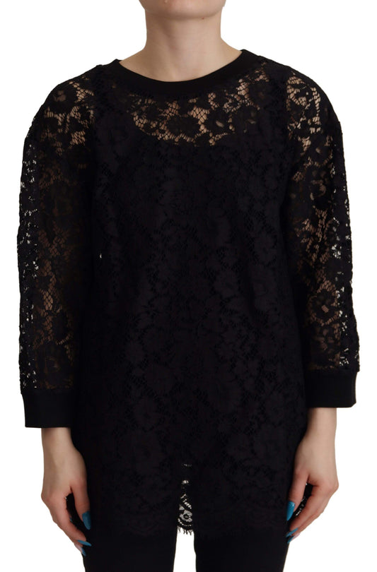 Blusa Sicily de Dolce & Gabbana negra de encaje floral