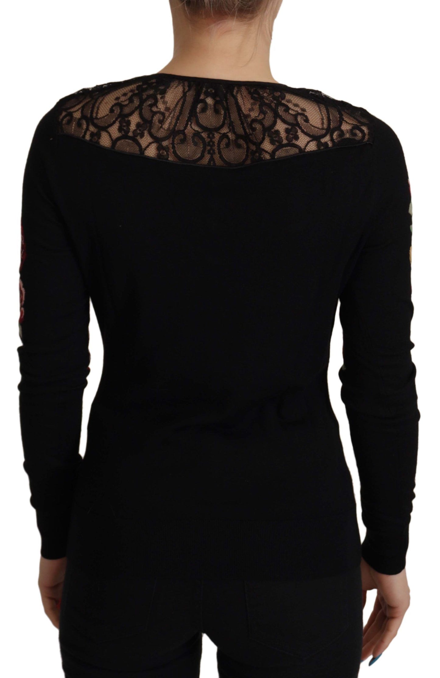 Cárdigan de encaje negro con rosas "Angel" de Dolce & Gabbana