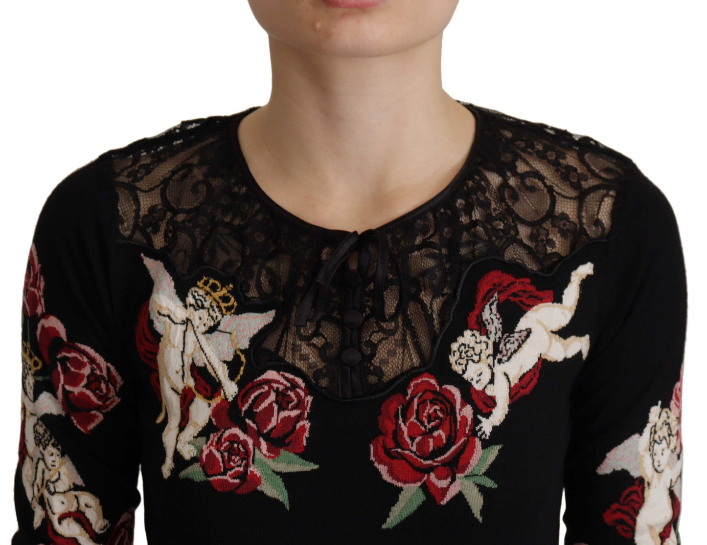 Cárdigan de encaje negro con rosas "Angel" de Dolce & Gabbana