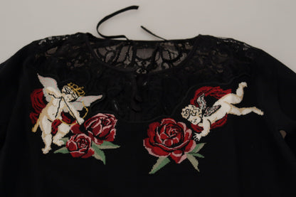Cárdigan de encaje negro con rosas "Angel" de Dolce & Gabbana