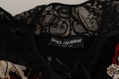 Cárdigan de encaje negro con rosas "Angel" de Dolce & Gabbana
