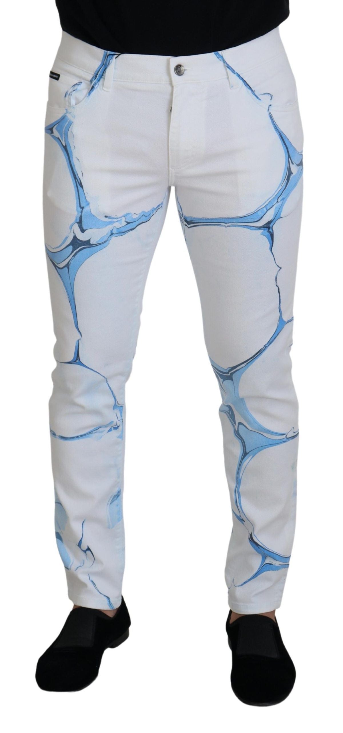 Dolce & Gabbana Vaqueros Elásticos Blancos Azul Denim de Algodón Ajustados