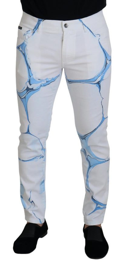 Dolce & Gabbana Vaqueros Elásticos Blancos Azul Denim de Algodón Ajustados